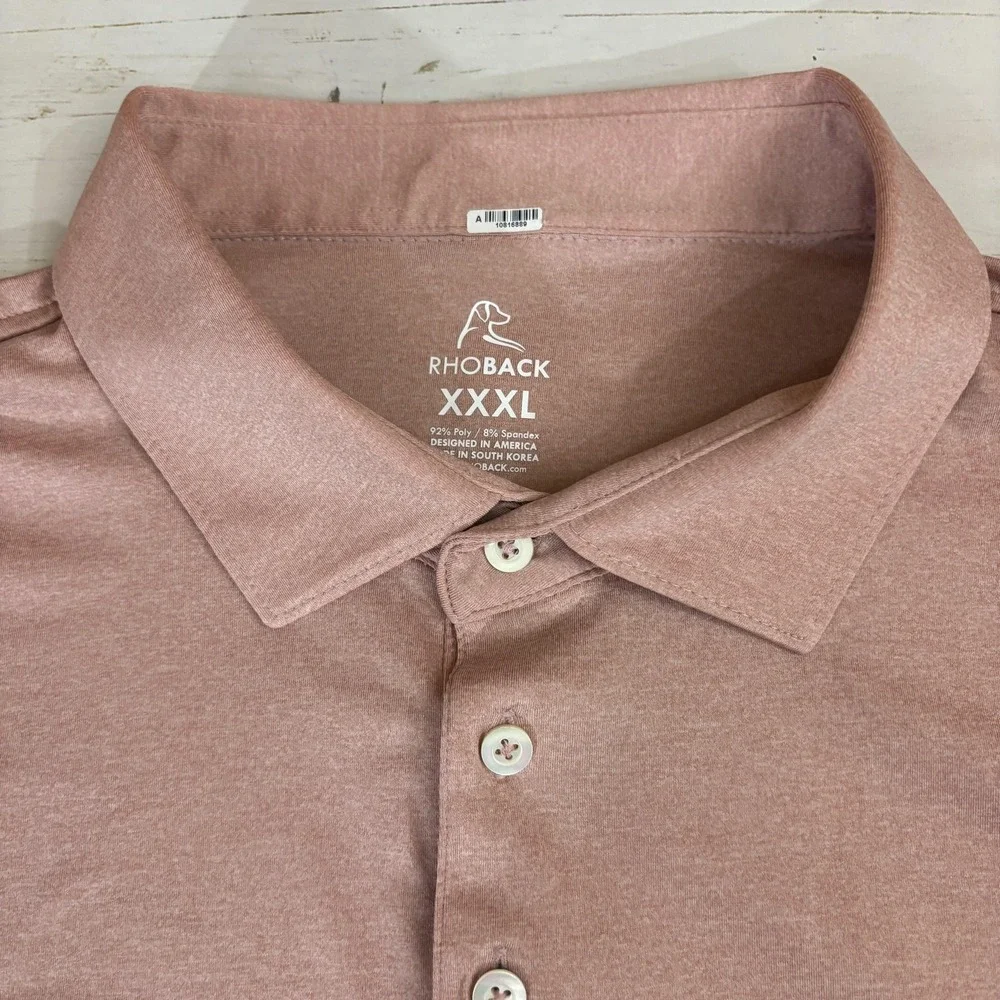 Rhoback Polo Shirt Mens 3XL Pink Solid Logo Golf Performance Short Sleeve - Picture 3 of 7
